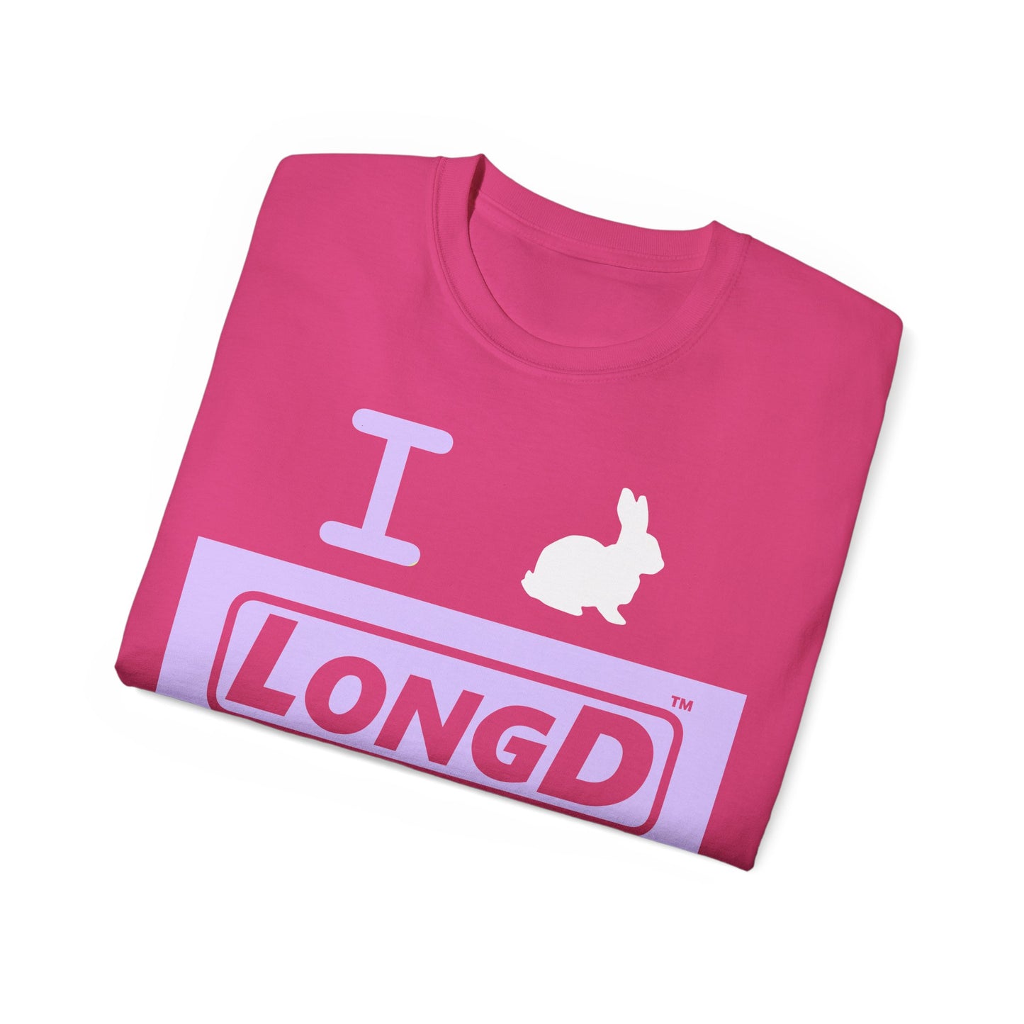 I Bunny LongD® Logo Cotton Tee Easter pastel purple negative text (white Easter Bunny)