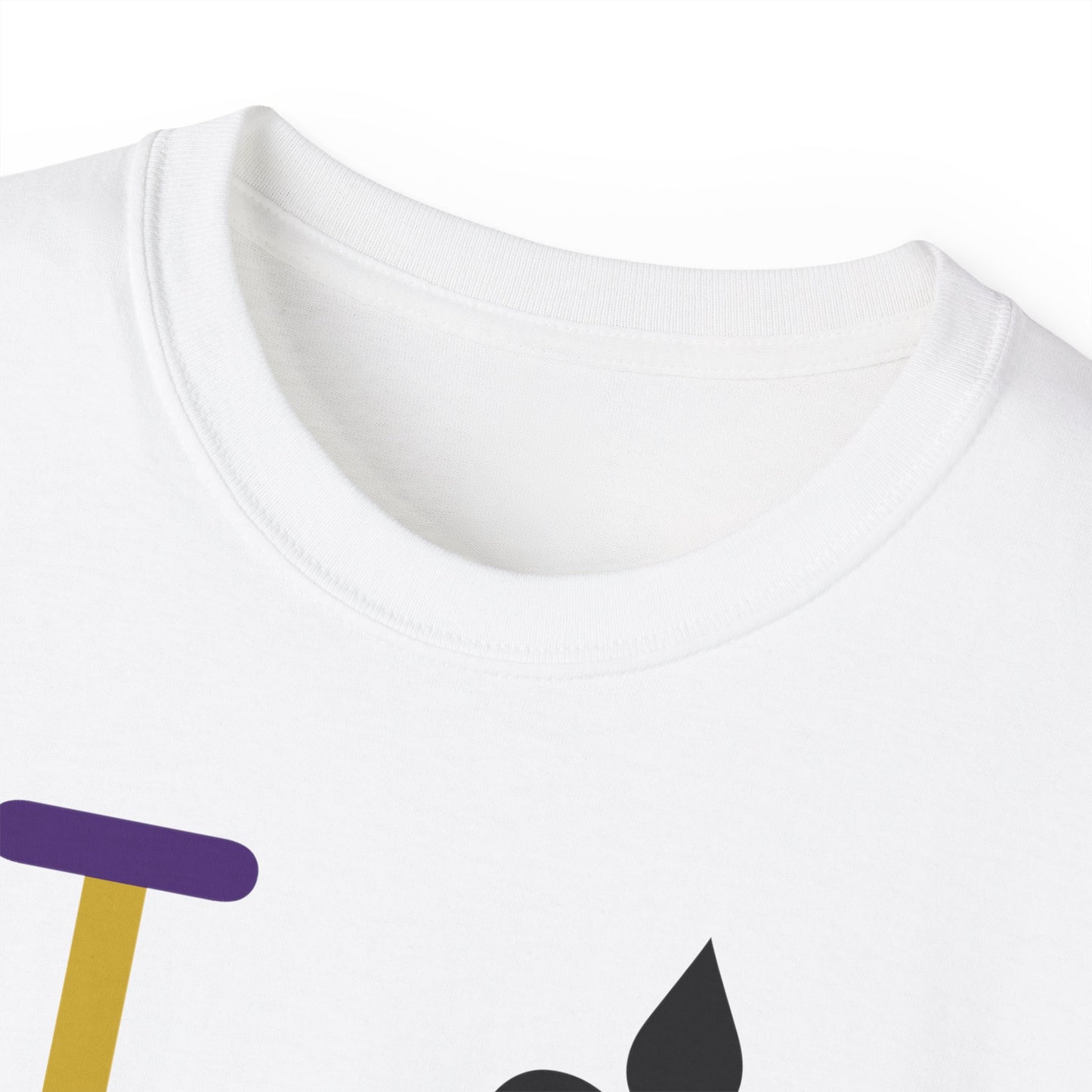 I Fleur LongD® Logo Cotton Tee (Mardi Gras colored text and negative logo & black fleur de lis)