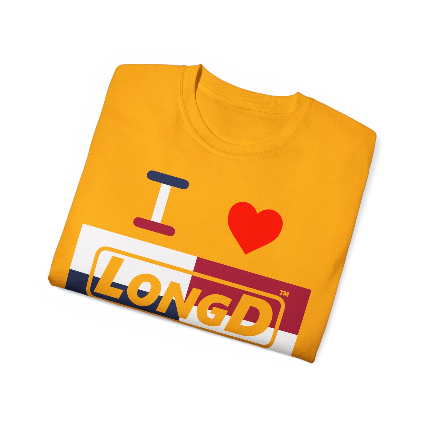 I Luv LongD® Logo Cotton Tee Red, White and Blue negative quarters text