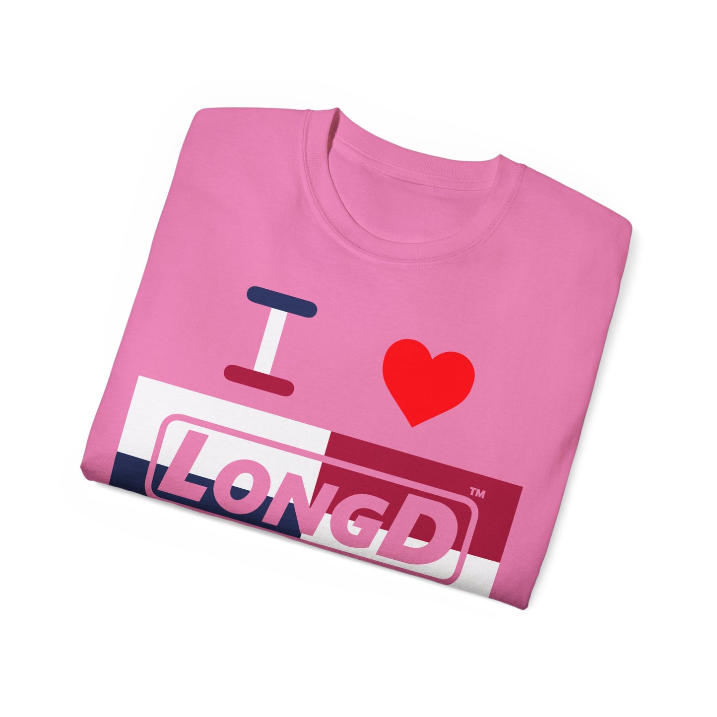 I Luv LongD® Logo Cotton Tee Red, White and Blue negative quarters text