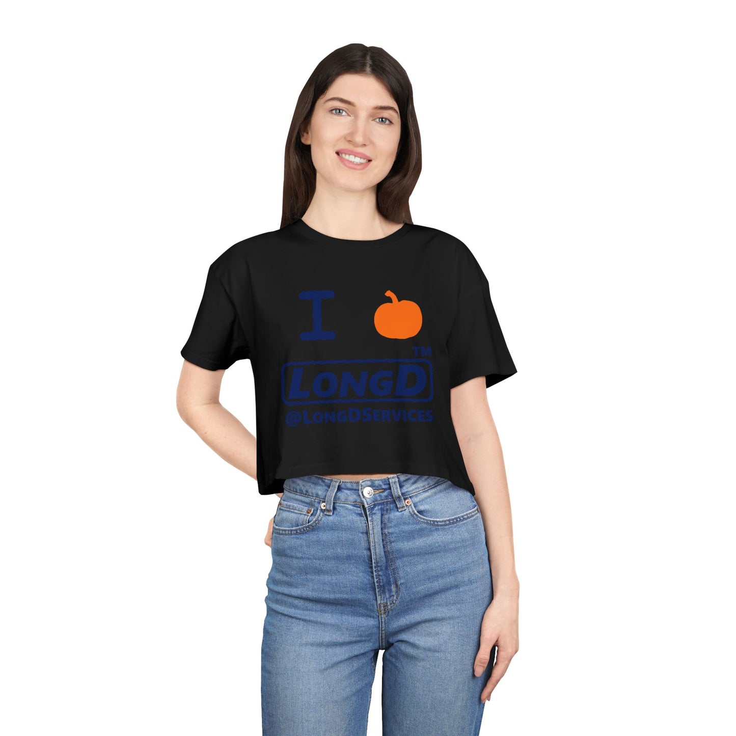 I Pumpkin LongD Logo Crop Tee blue basic tag logo
