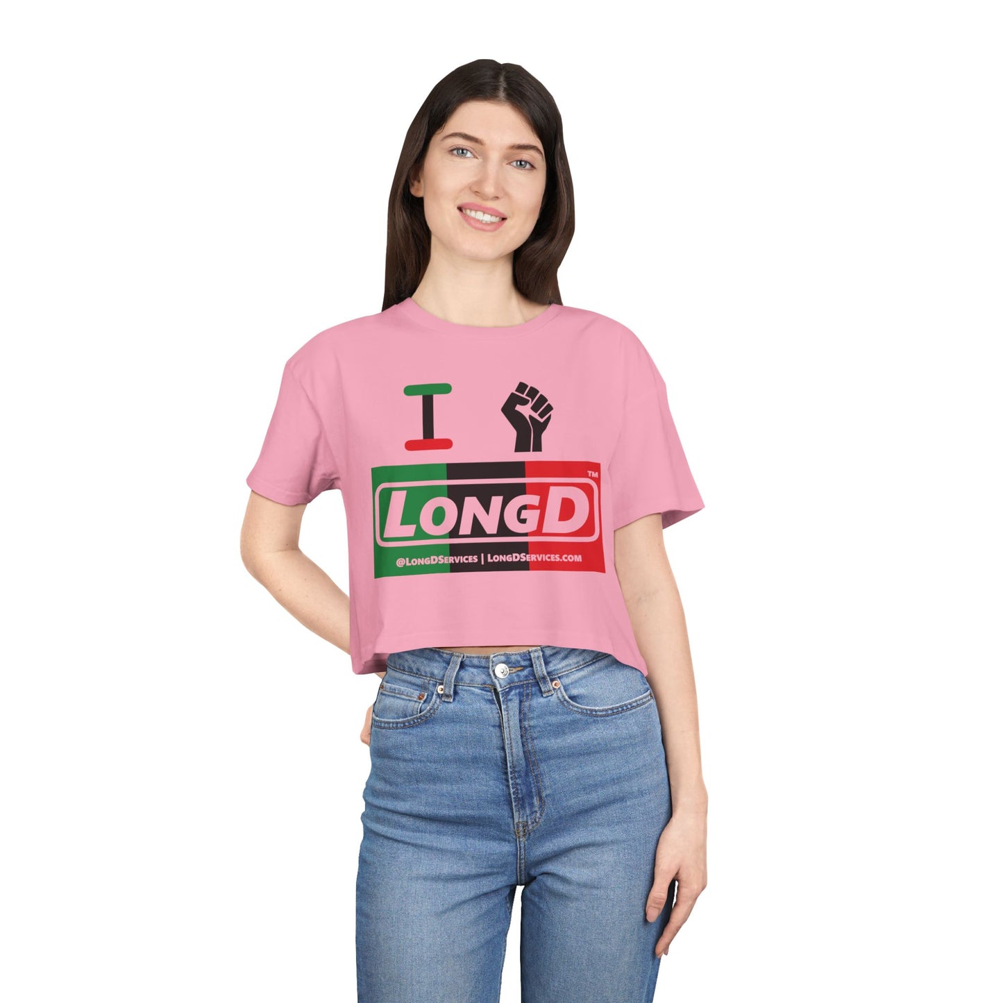 I Fist LongD Logo Women's Crop Tee (Black fist and Juneteenth negative thirds logo)