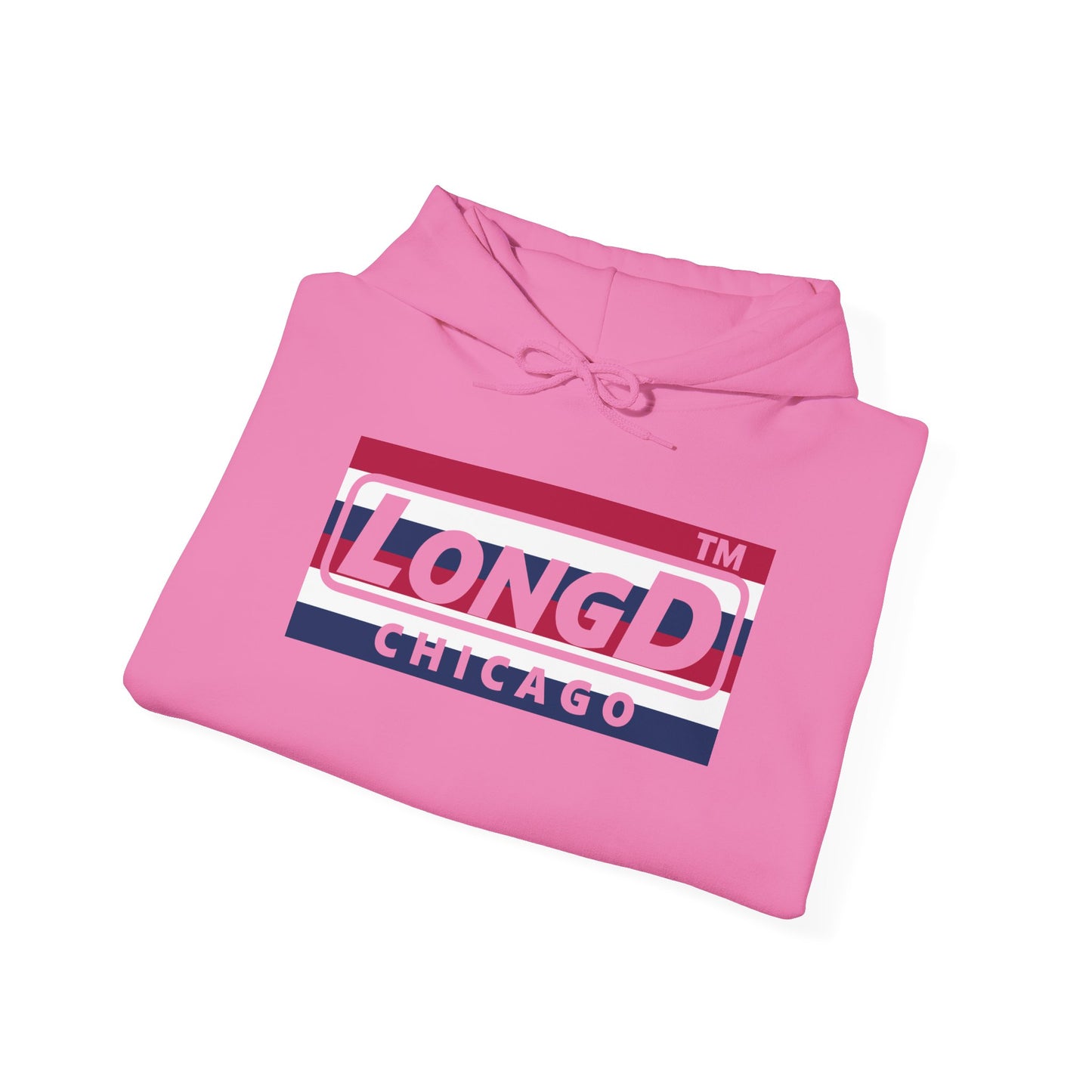 LongD® negative horizontal 6-striped Chicago logo hoodie (patriotic colors)
