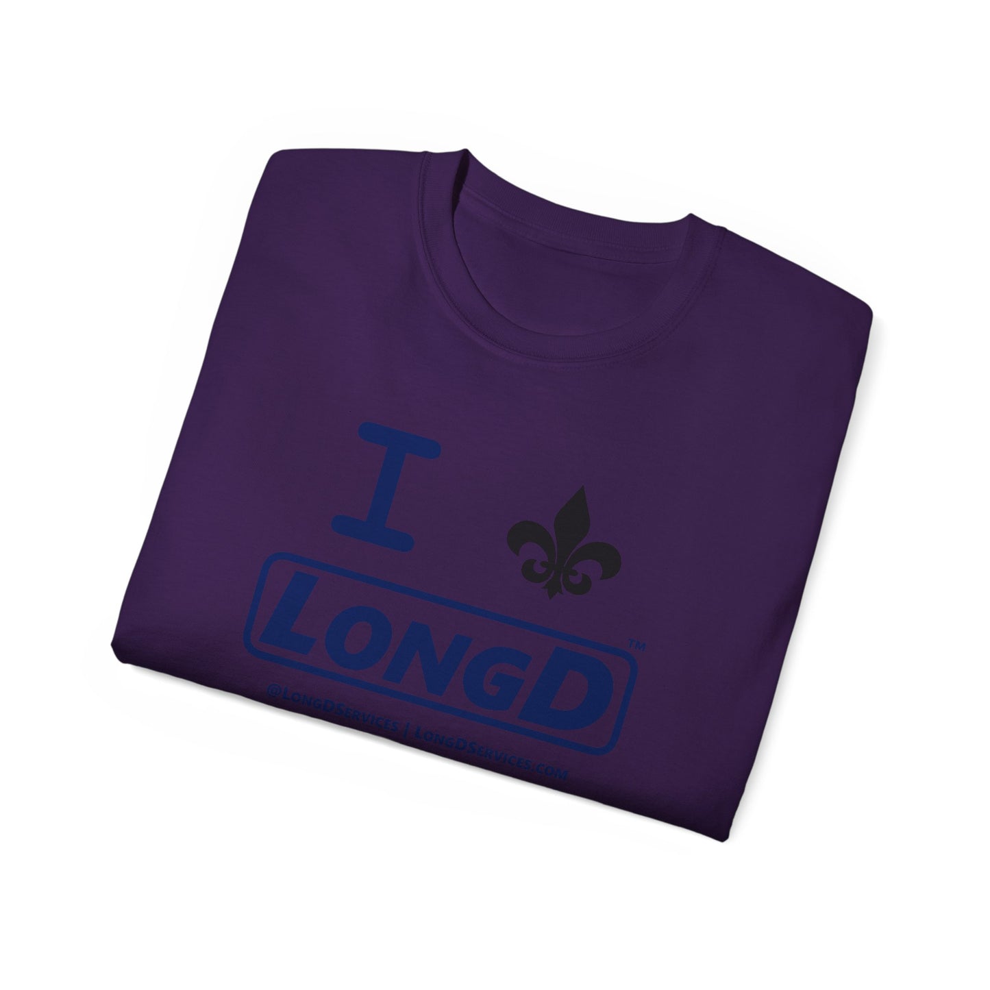 I Fleur LongD® Logo Cotton Tee (blue text & black fleur de lis)