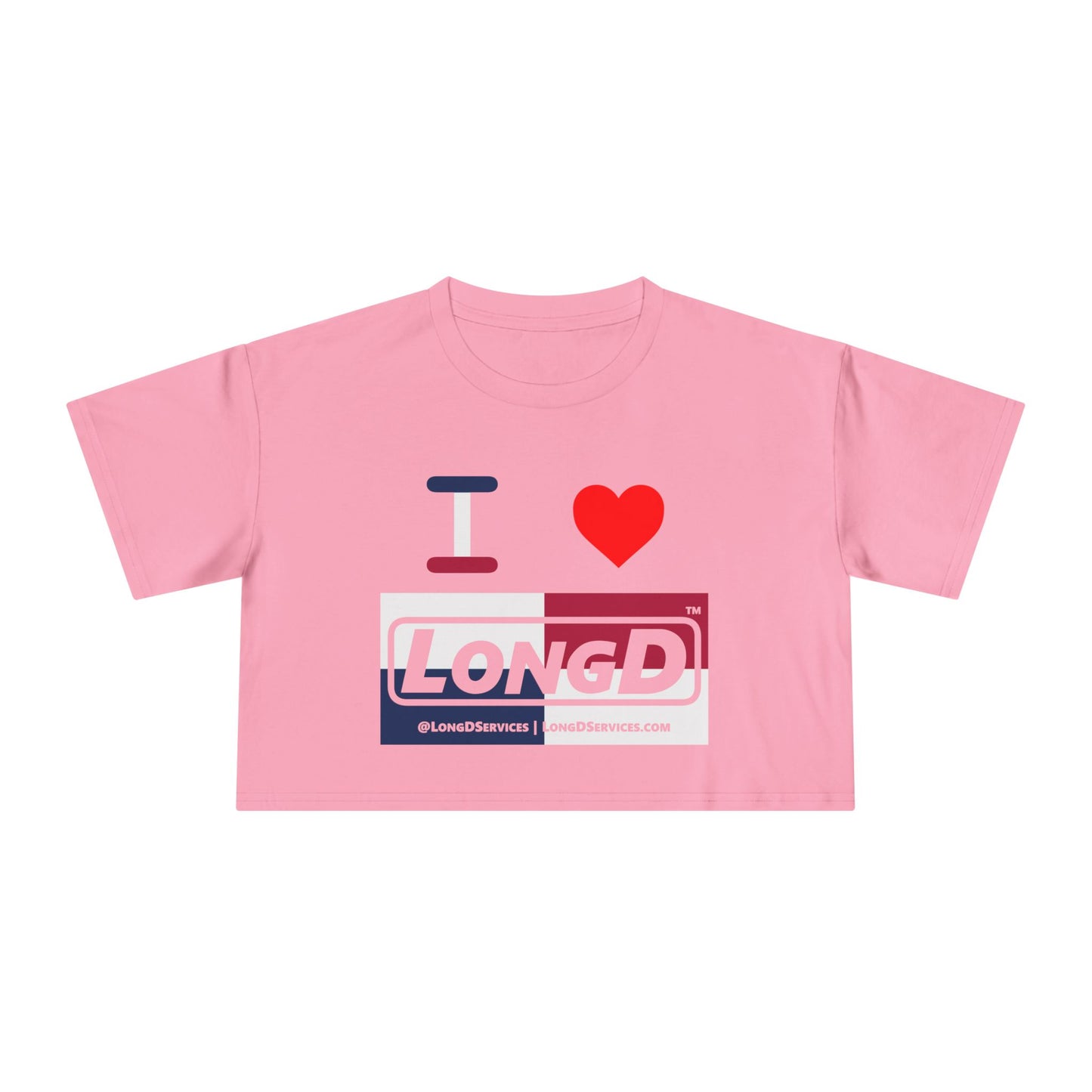 I Luv LongD Logo Women's Crop Tee Red, White & Blue negative quarters