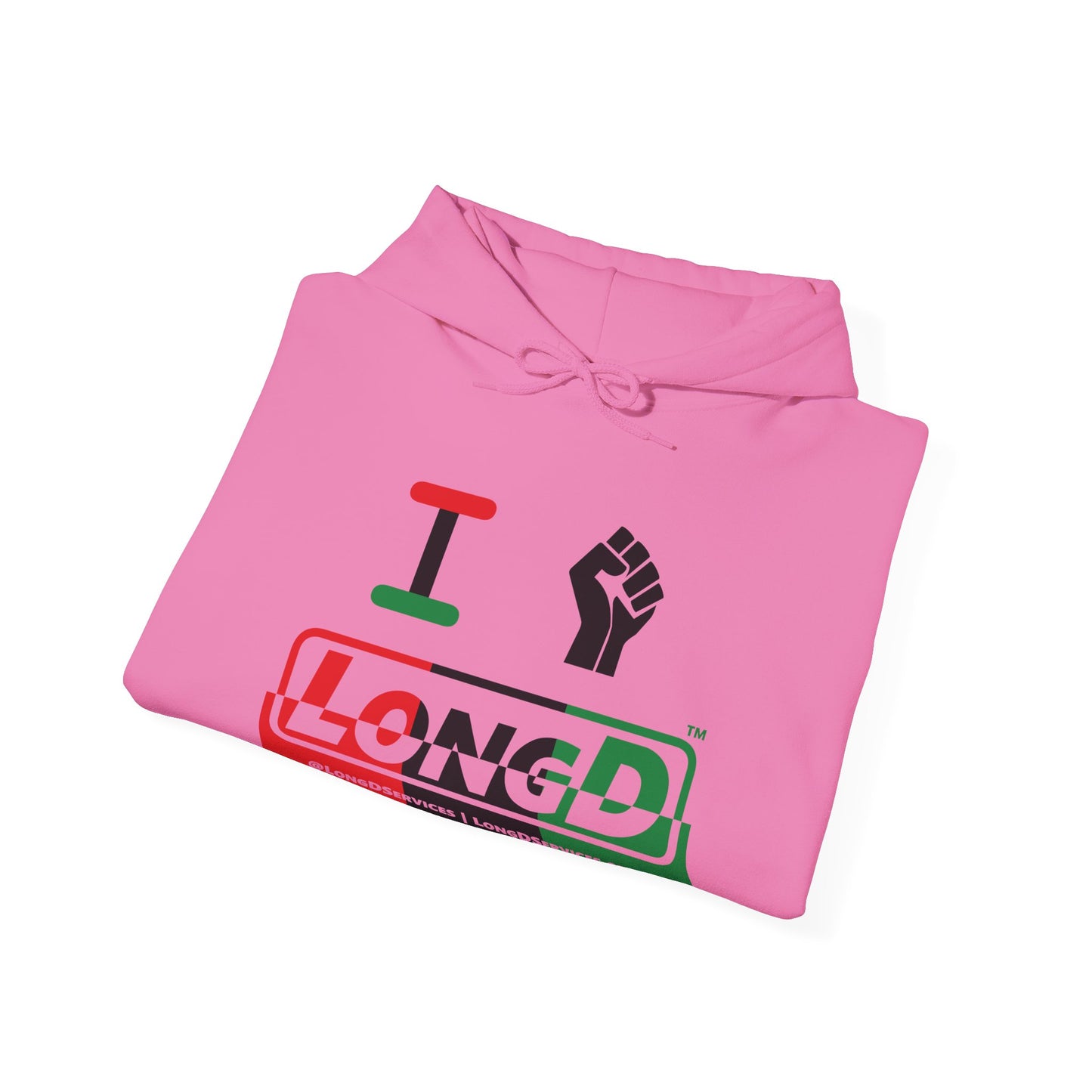 I Fist LongD® Logo Hoodie with Juneteenth black fist positive top negative bottom text