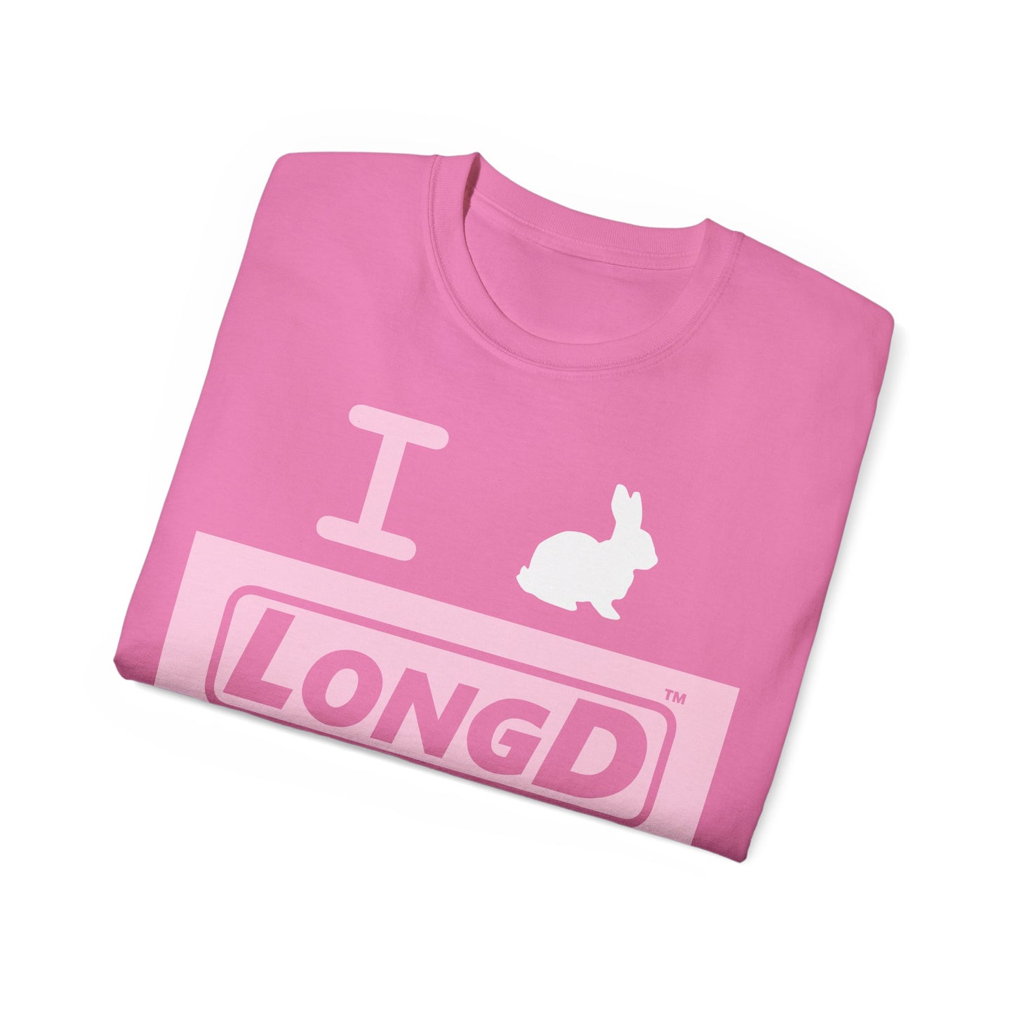 I Bunny LongD® Logo Cotton Tee Easter pastel pink negative text (white Easter Bunny)