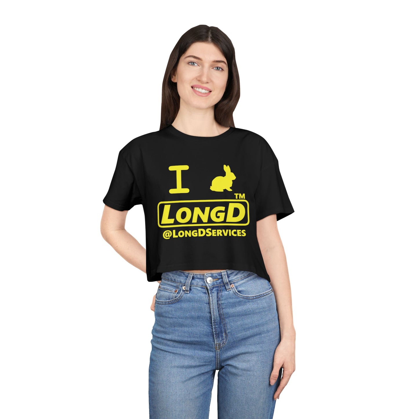 I Bunny LongD positive yellow Tag Logo Crop Tee