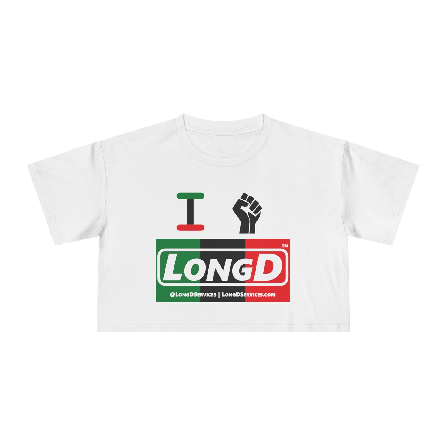 I Fist LongD Logo Women's Crop Tee (Black fist and Juneteenth negative thirds logo)