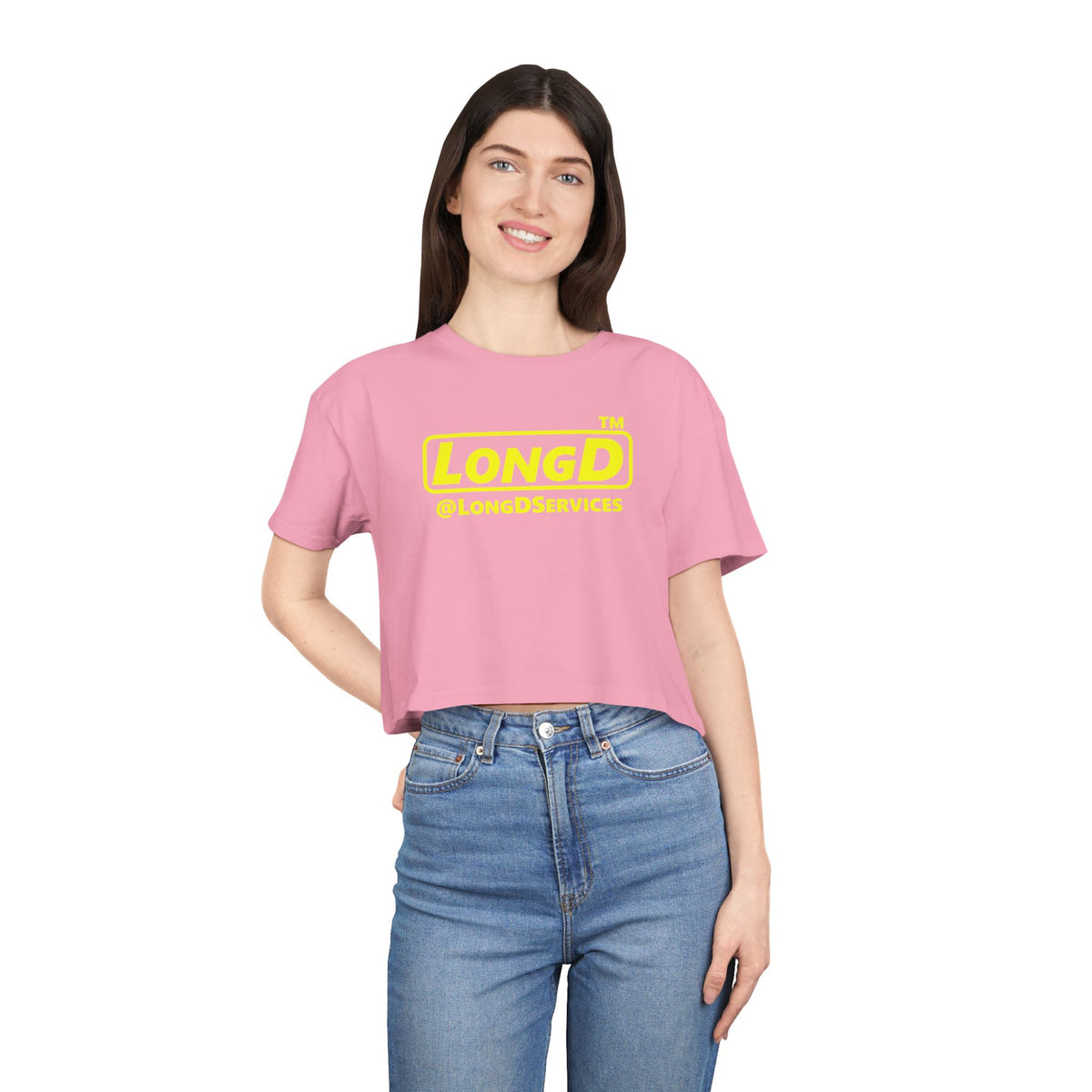 LongD Tag positive alternate basic Yellow (FFFF00) logo crop tee