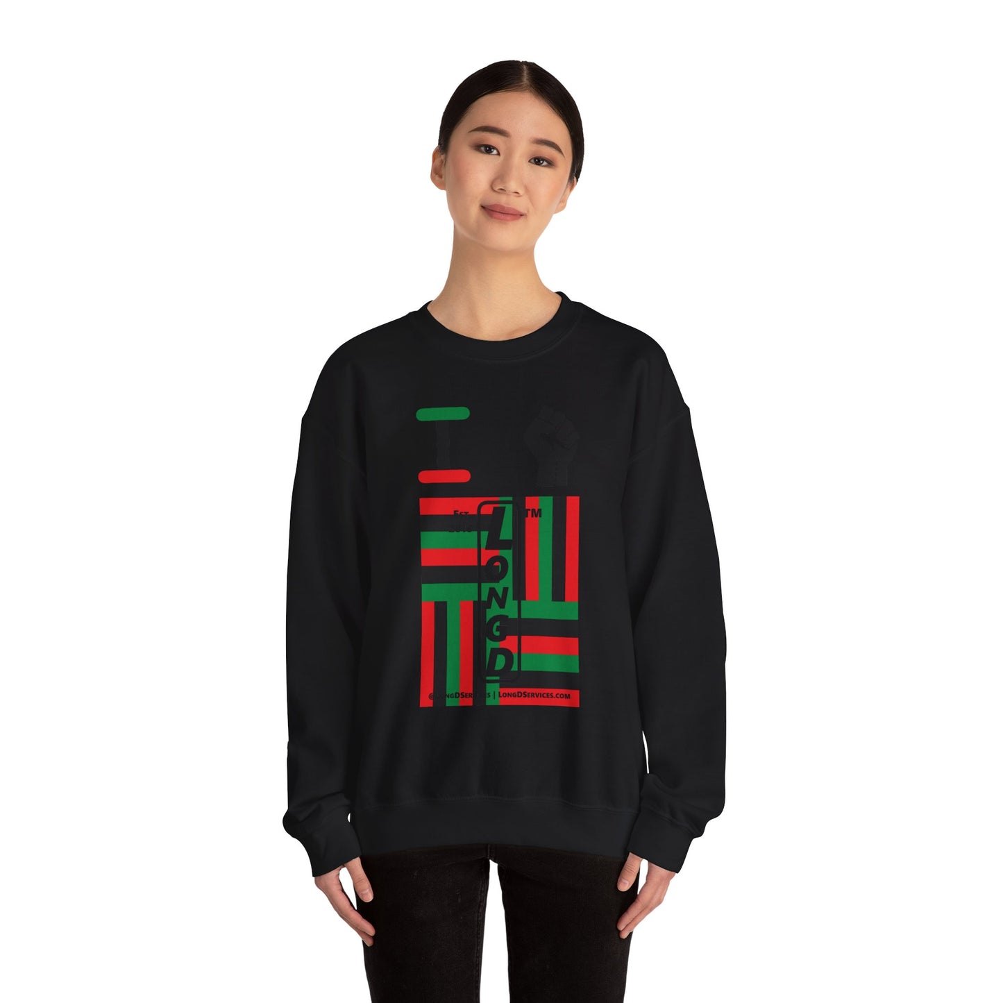I Fist LongD negative windmill tag-domain upright front-back logo crewneck sweatshirt