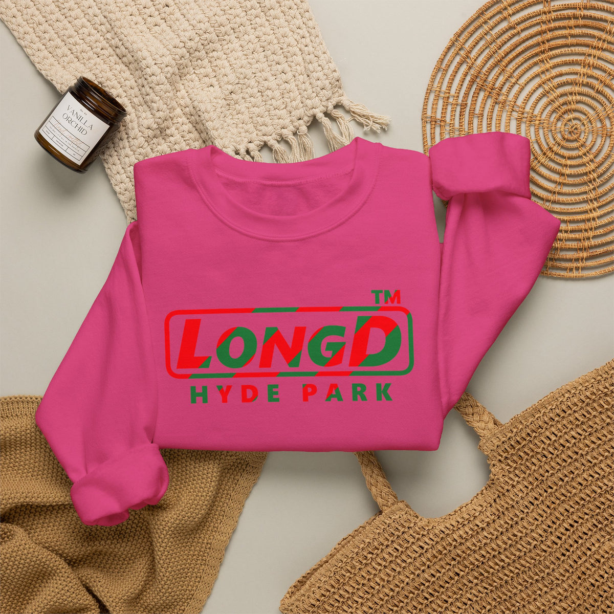 LongD Hyde Park positive pixel-weighted 6-striped logo (Xmas colors) crewneck sweatshirt