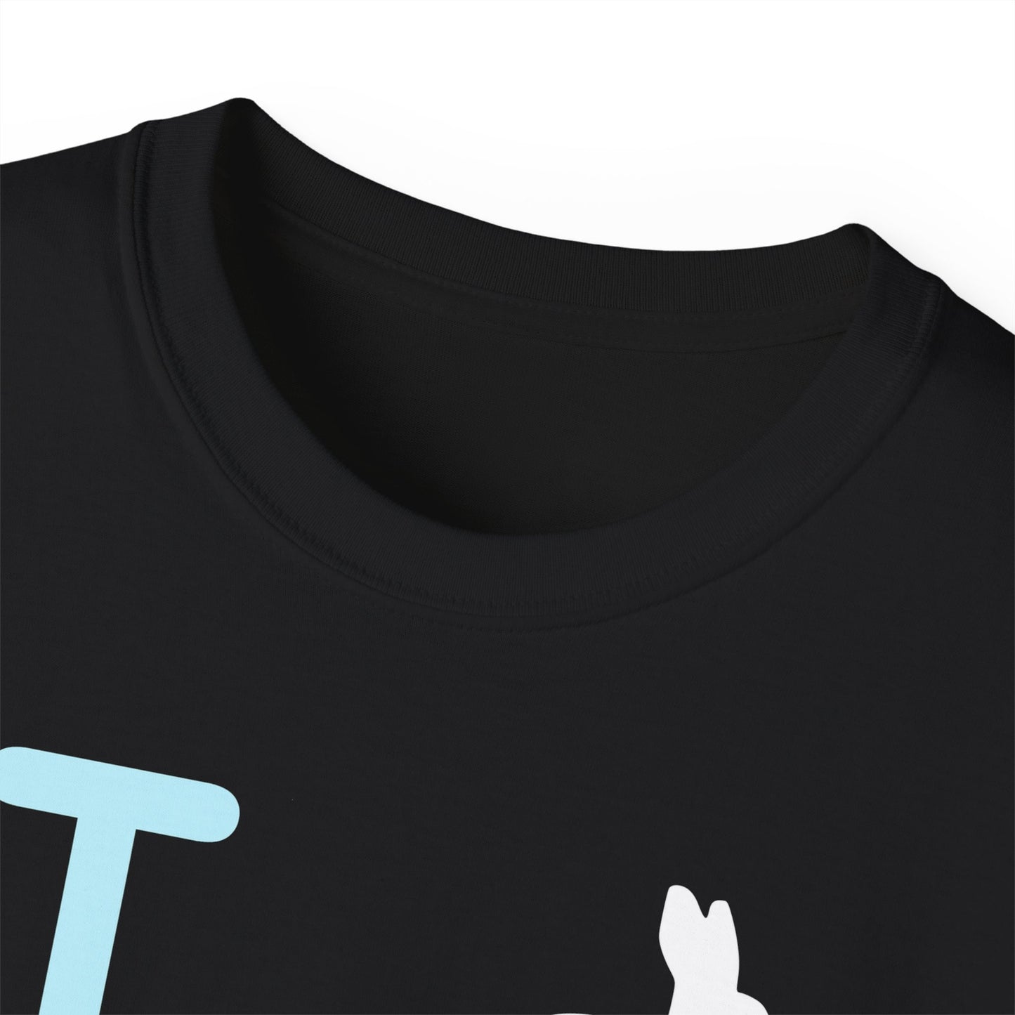 I Bunny LongD® Logo Cotton Tee Easter pastel blue negative text (white Easter Bunny)