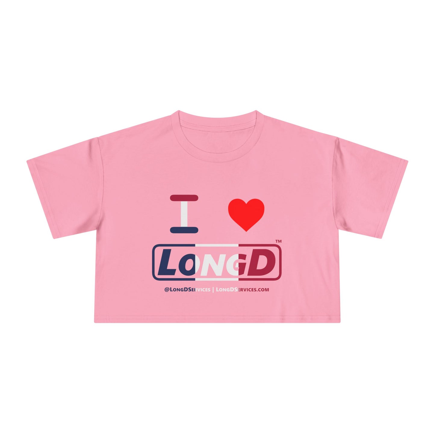 I Luv LongD Logo Women's Crop Tee Blue, White & Red positive thirds