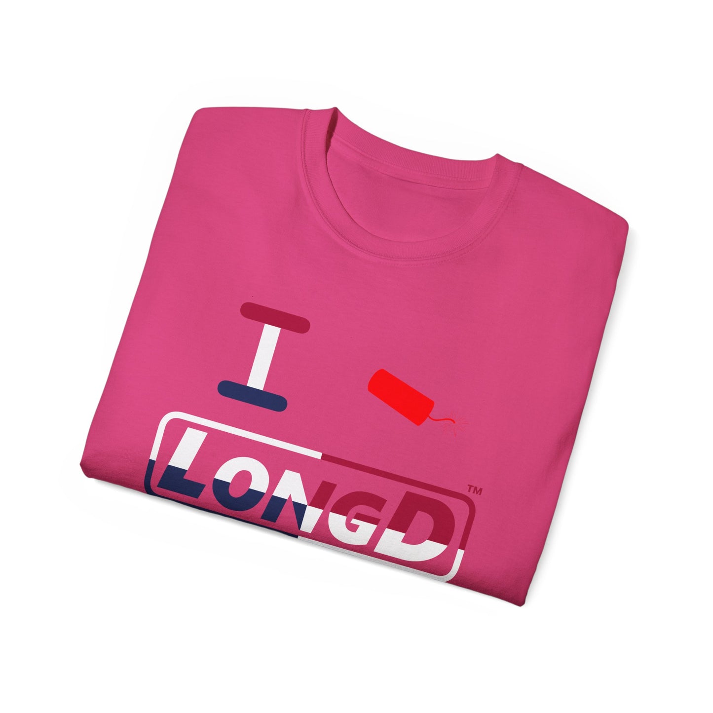 I Firecracker LongD® Logo Cotton Tee Red, White and Blue positive quarters text