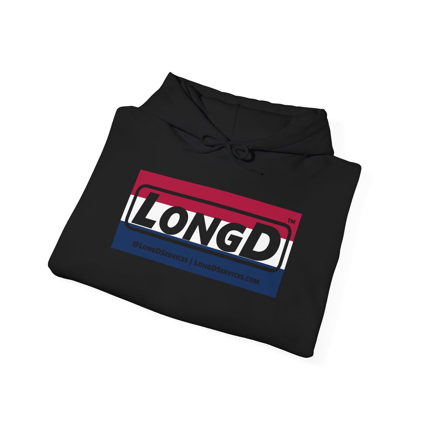 LongD® Logo Hoodie red, white and blue negative striped thirds