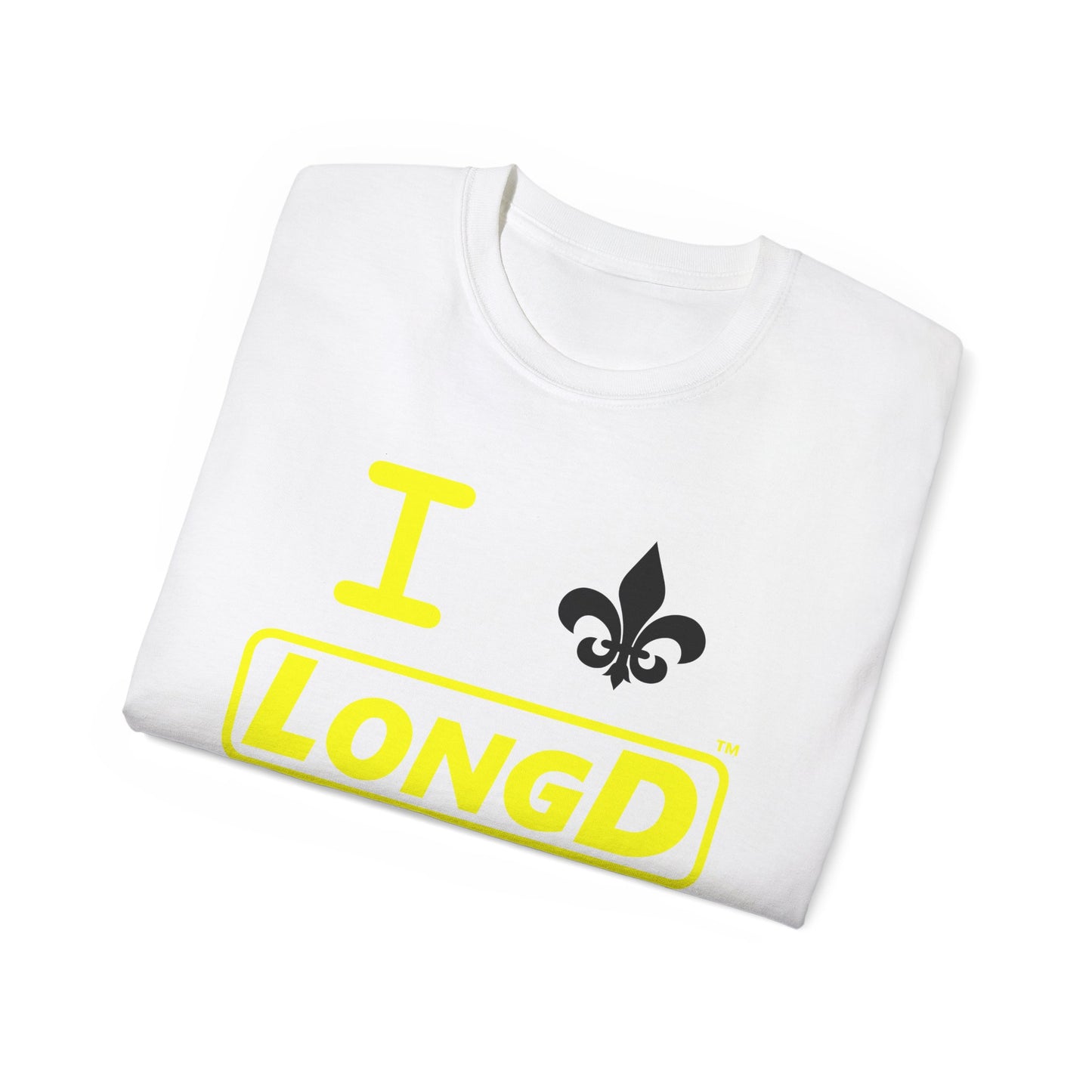 I Fleur LongD® Logo Cotton Tee (yellow text & black fleur de lis)