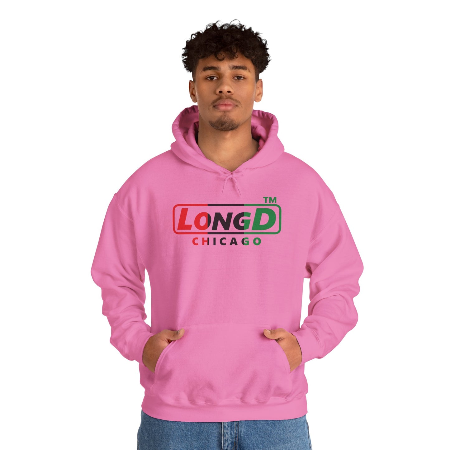 LongD® positive vertical 3-striped Chicago logo Hoodie (Juneteenth colors)