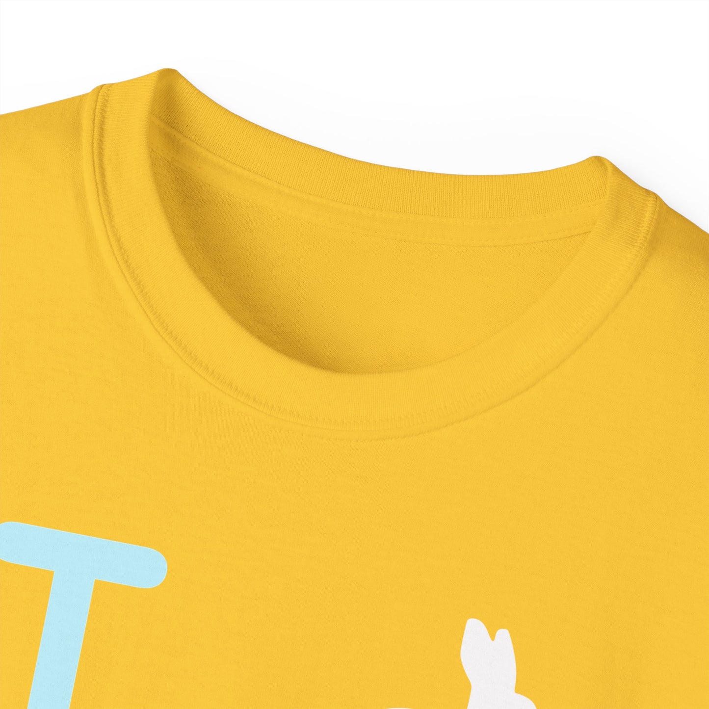 I Bunny LongD® Logo Cotton Tee Easter pastel blue negative text (white Easter Bunny)