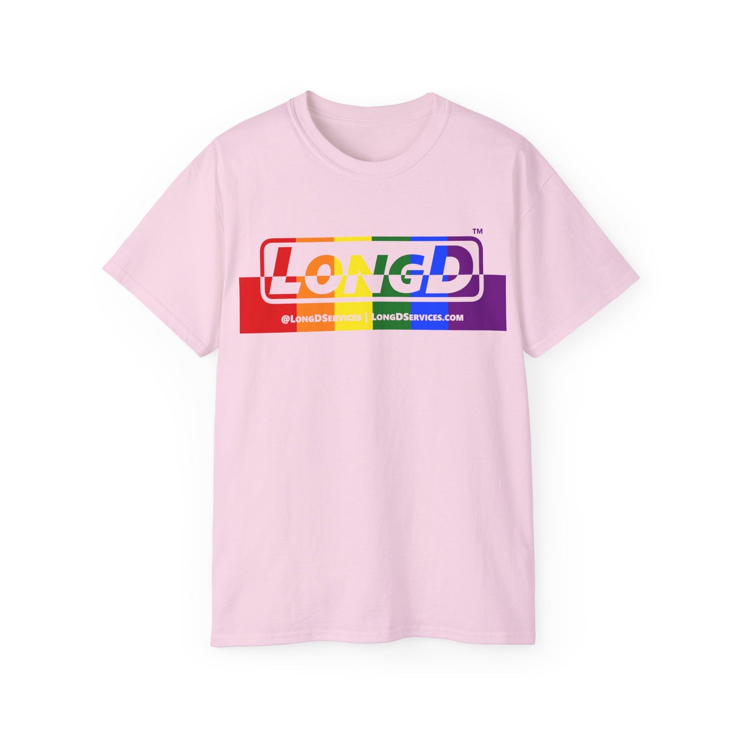 LongD® Logo Cotton Tee Pride rainbow positive top negative bottom text
