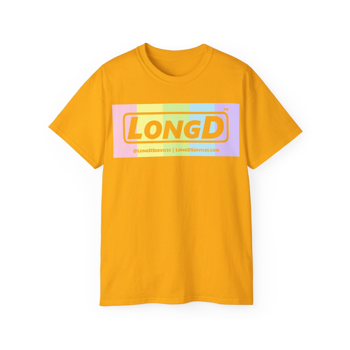 LongD® Logo Cotton Tee (Easter pastel spectrum in negative text)
