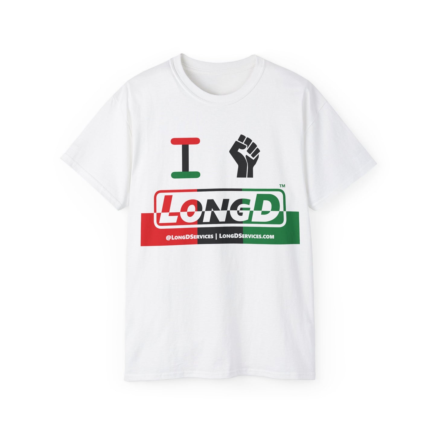 I Fist LongD® Logo Cotton Tee Juneteenth black fist positive top negative bottom text