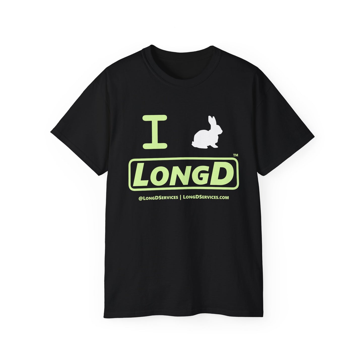 I Bunny LongD® Logo Cotton Tee Easter pastel green text (white Easter Bunny)