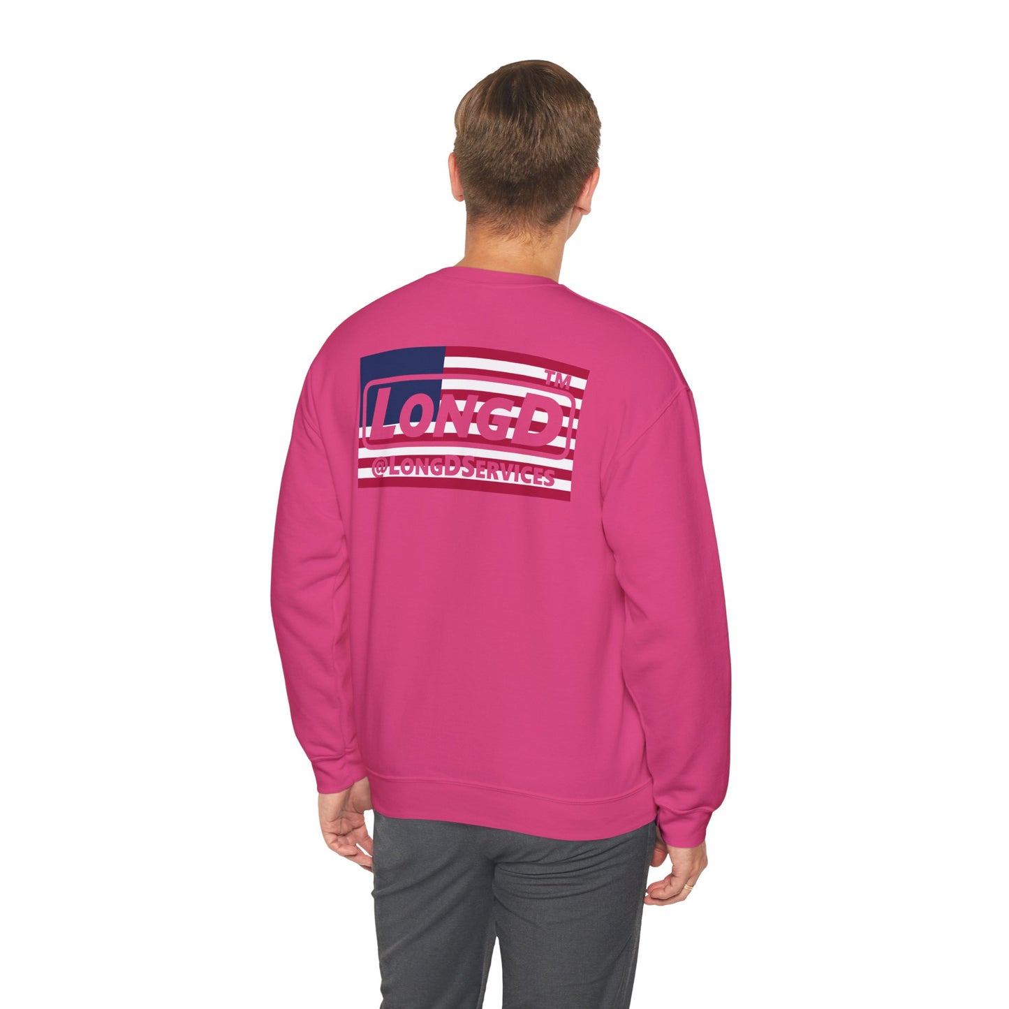 I firecracker LongD negative flag front-back Hyde Park logo crewneck sweatshirt