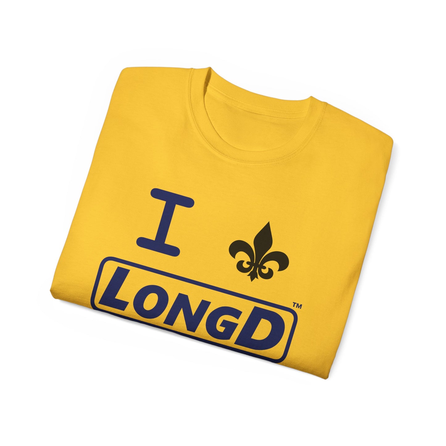 I Fleur LongD® Logo Cotton Tee (blue text & black fleur de lis)