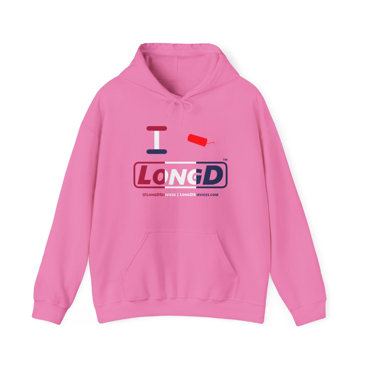 I Firecracker LongD® Logo Hoodie red, white and blue positive thirds
