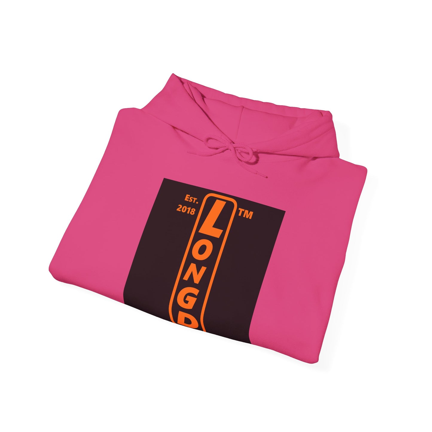 LongD Chicago upright front-back logo orange (FE7518) on Black (000000) hoodie