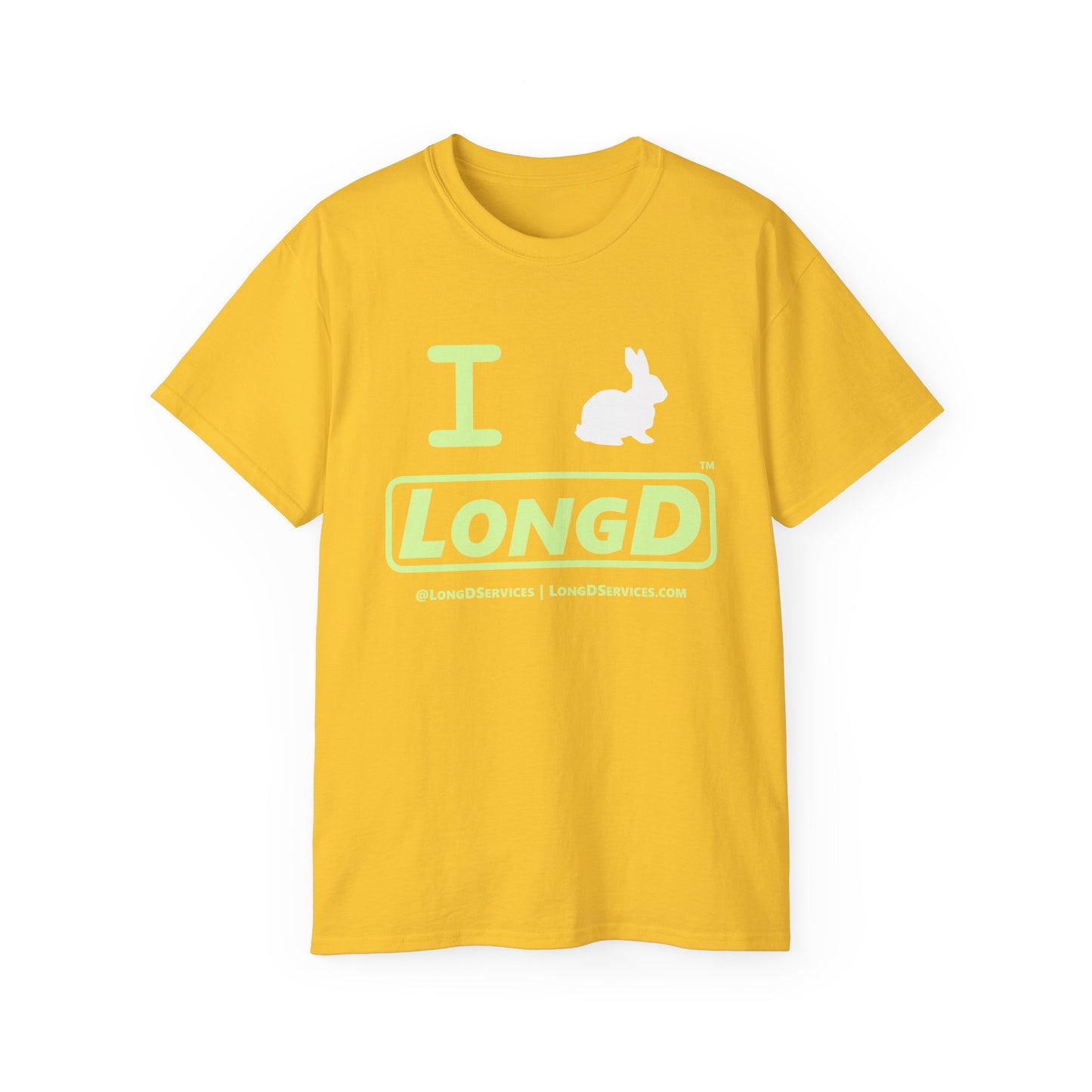 I Bunny LongD® Logo Cotton Tee Easter pastel green text (white Easter Bunny)