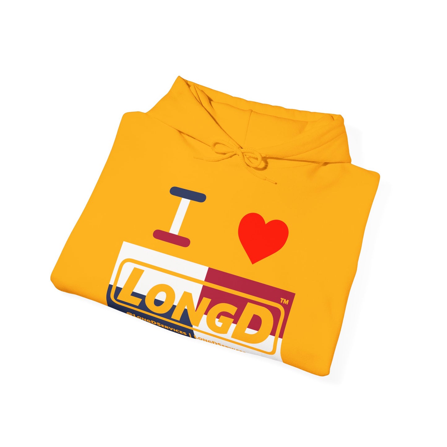 I Luv LongD® Logo Hoodie red, white and blue negative quarters