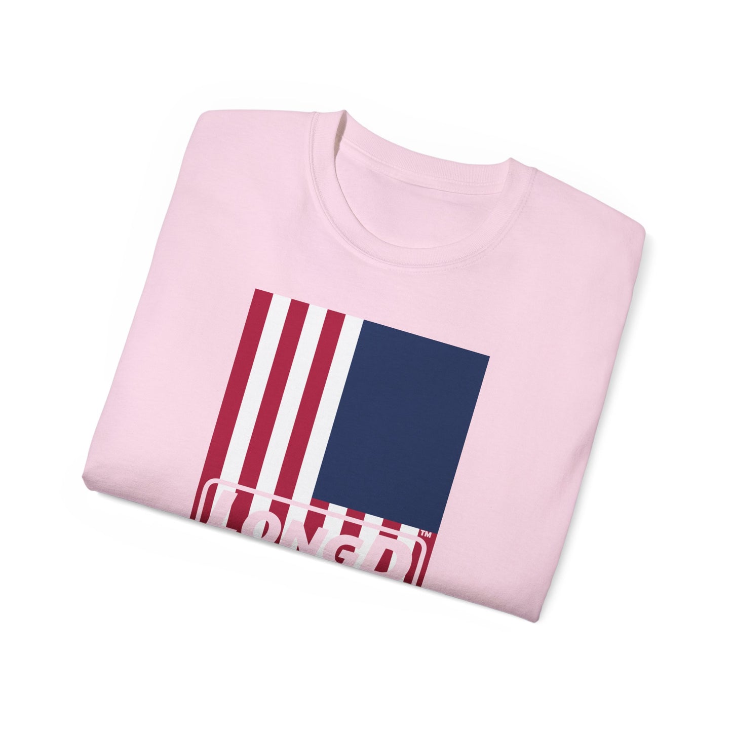 LongD® Logo Cotton Tee Red, White and Blue portrait (official proportions) flag negative text