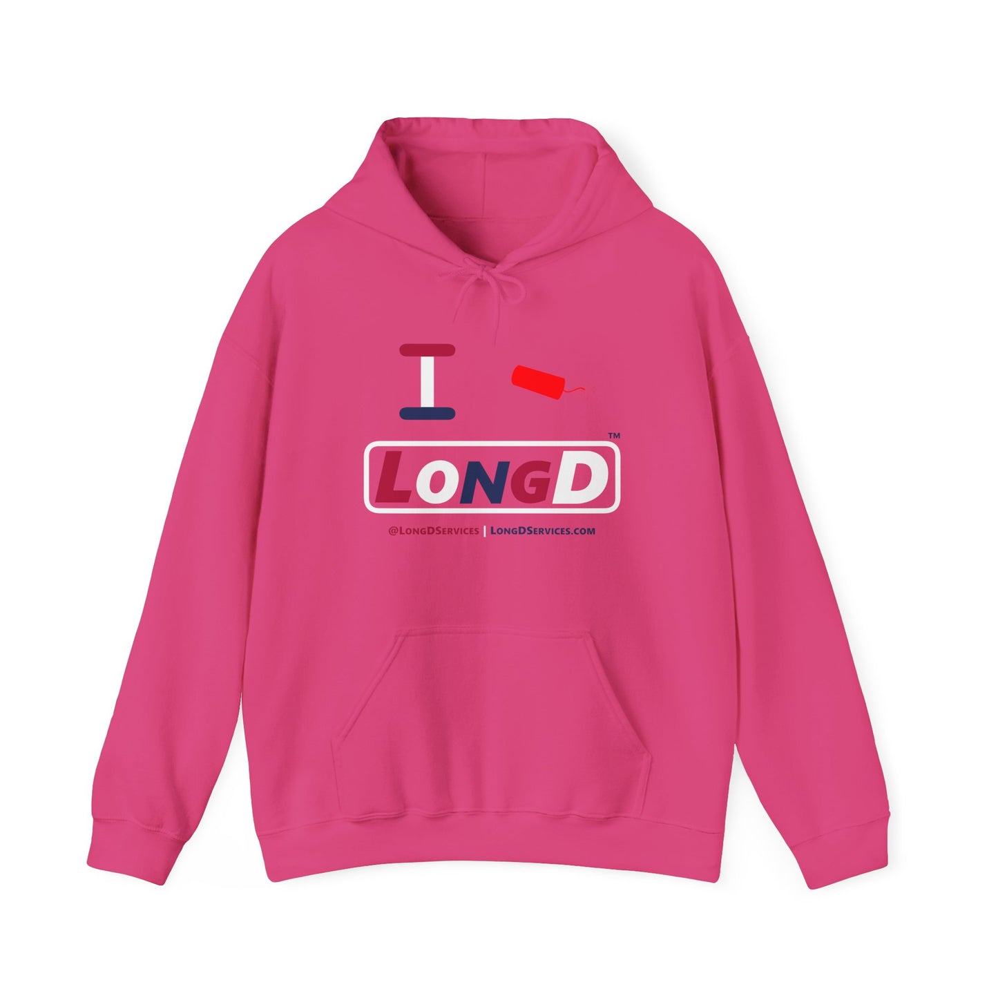 I Firecracker LongD® Logo Hoodie red, white and blue varied positive elements