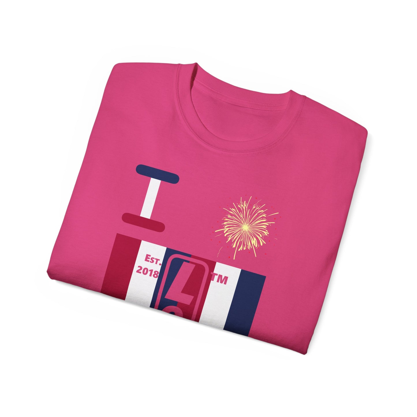 I Burst LongD cotton tee negative vertical 6-striped Chicago upright logo (Patriotic colors)
