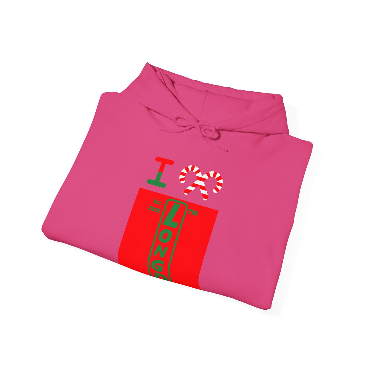 I candy cane LongD Hyde Park upright logo positive green on negative red hoodie