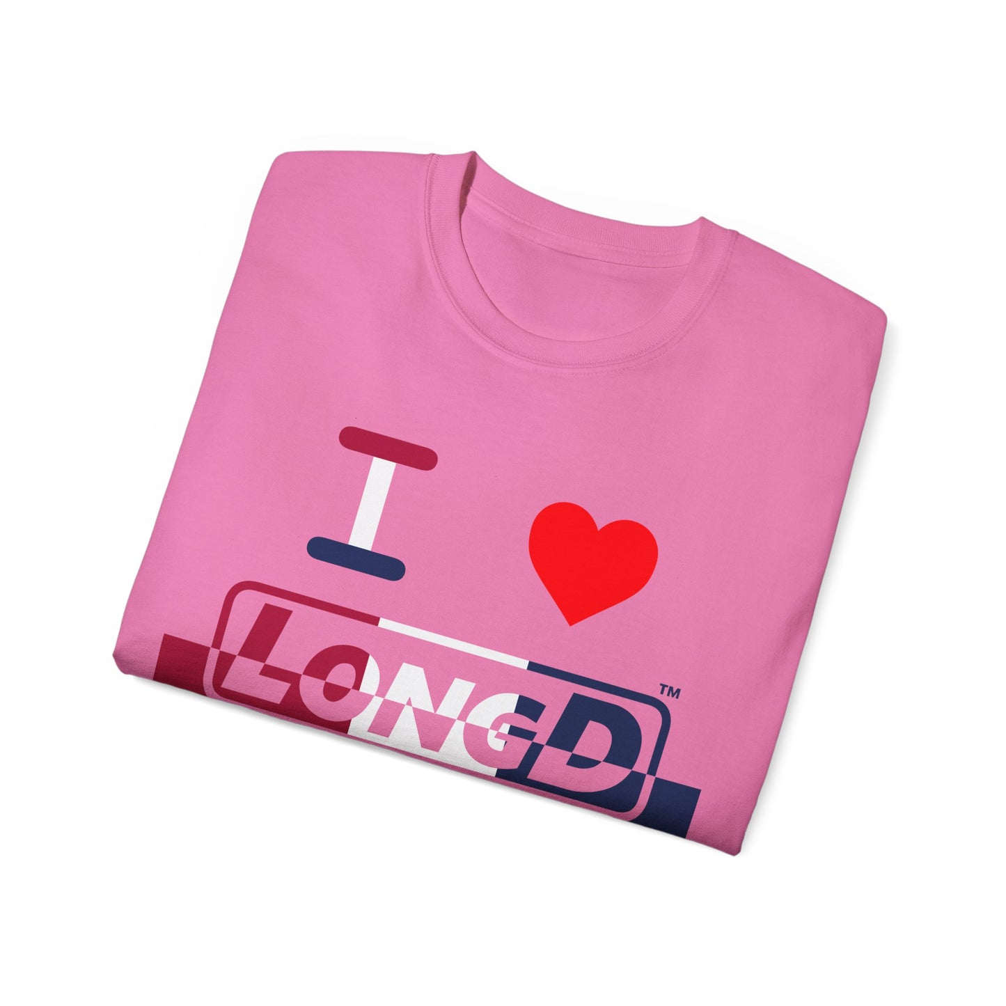 I Luv LongD® Logo Cotton Tee Red, White and Blue positive top negative bottom split thirds text