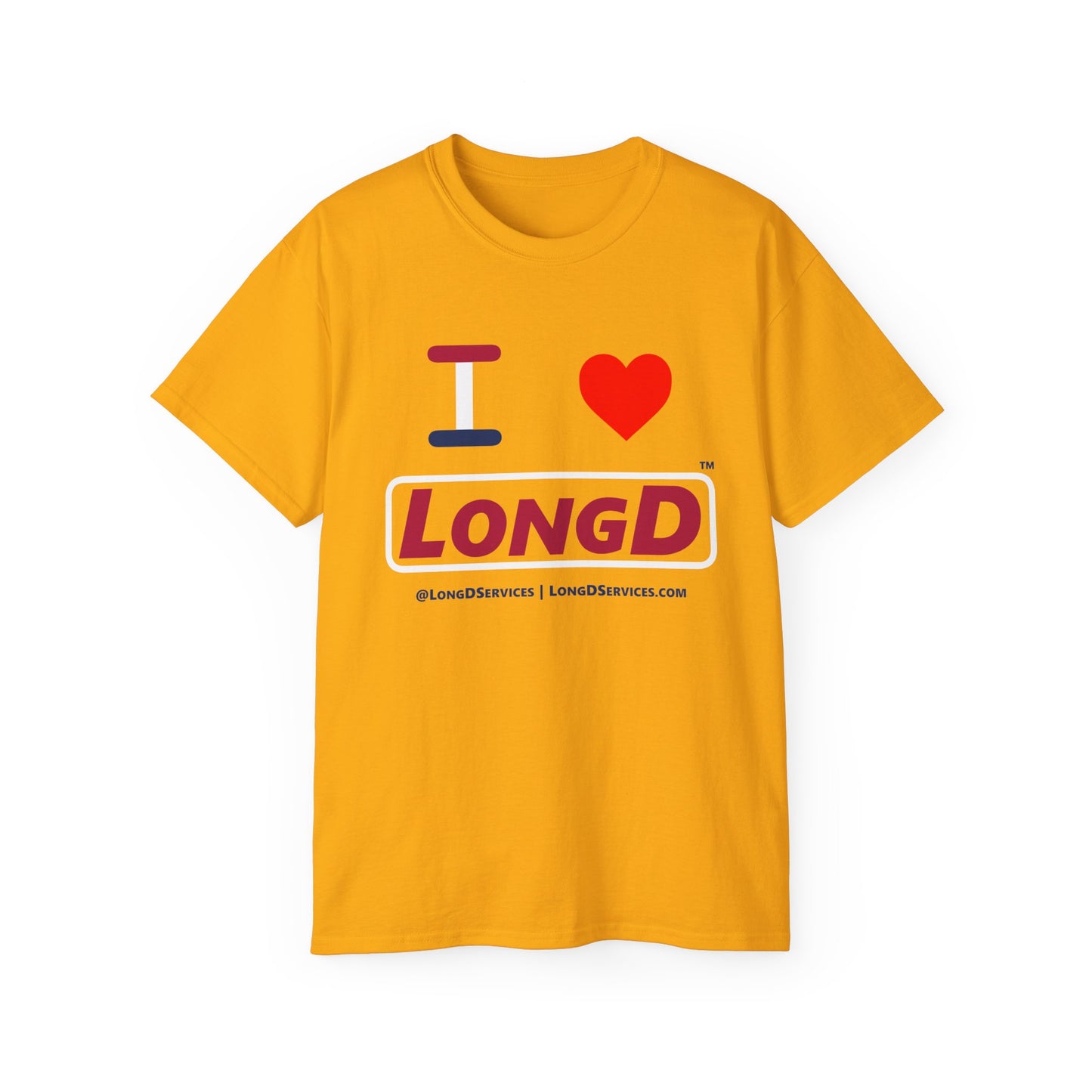 I Luv LongD® Logo Cotton Tee Red, White and Blue positive elements text