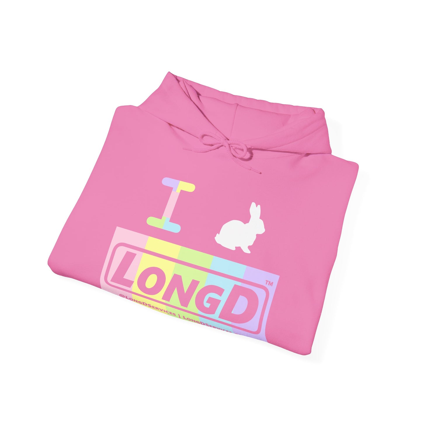 I Bunny LongD® Logo Hoodie pastel spectrum negative text (White Easter Bunny)