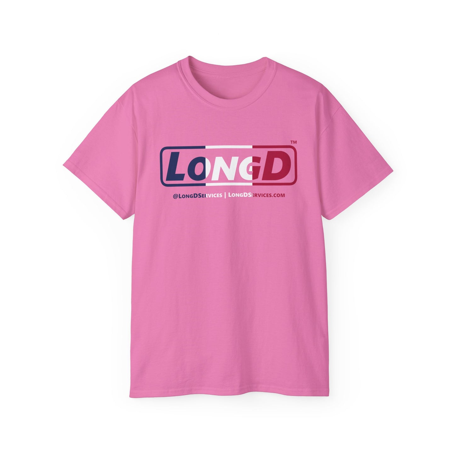 LongD® Logo Cotton Tee Blue, White and Red positive thirds text