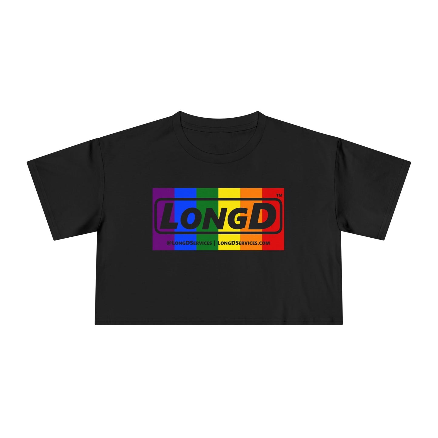 LongD Logo Women's Crop Tee (Pride color rainbow negative logo)