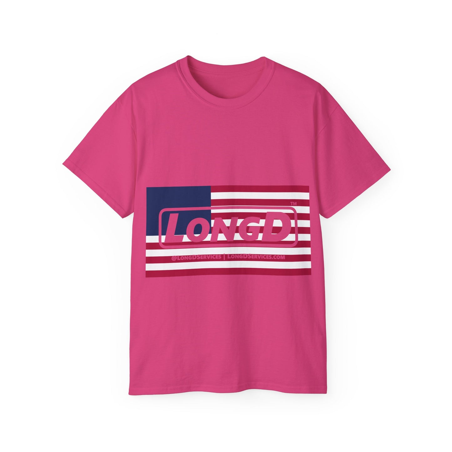 LongD® Logo Cotton Tee Red, White and Blue flag negative text