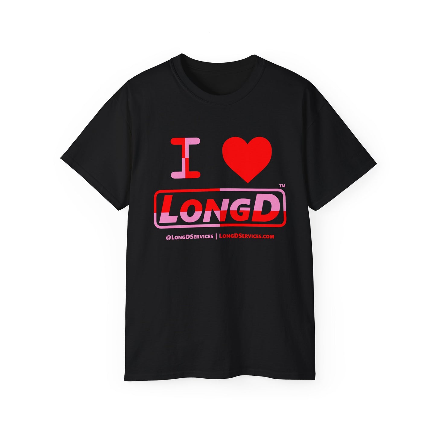 I Luv LongD Logo Cotton Tee (Valentines pink/red quarter split text)