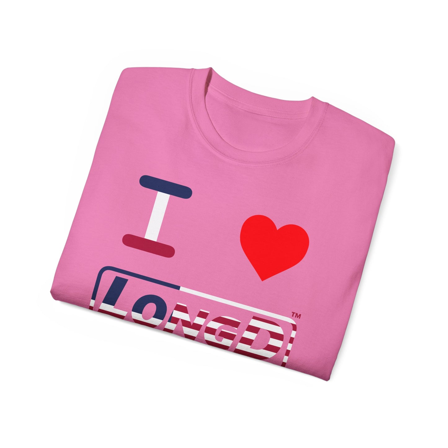 I Luv LongD® Logo Cotton Tee Red, White and Blue positive flag