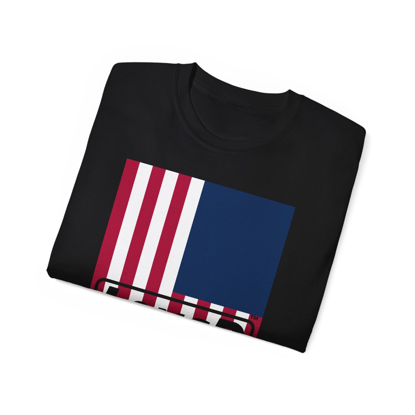 LongD® Logo Cotton Tee Red, White and Blue portrait (cropped proportions) flag negative text