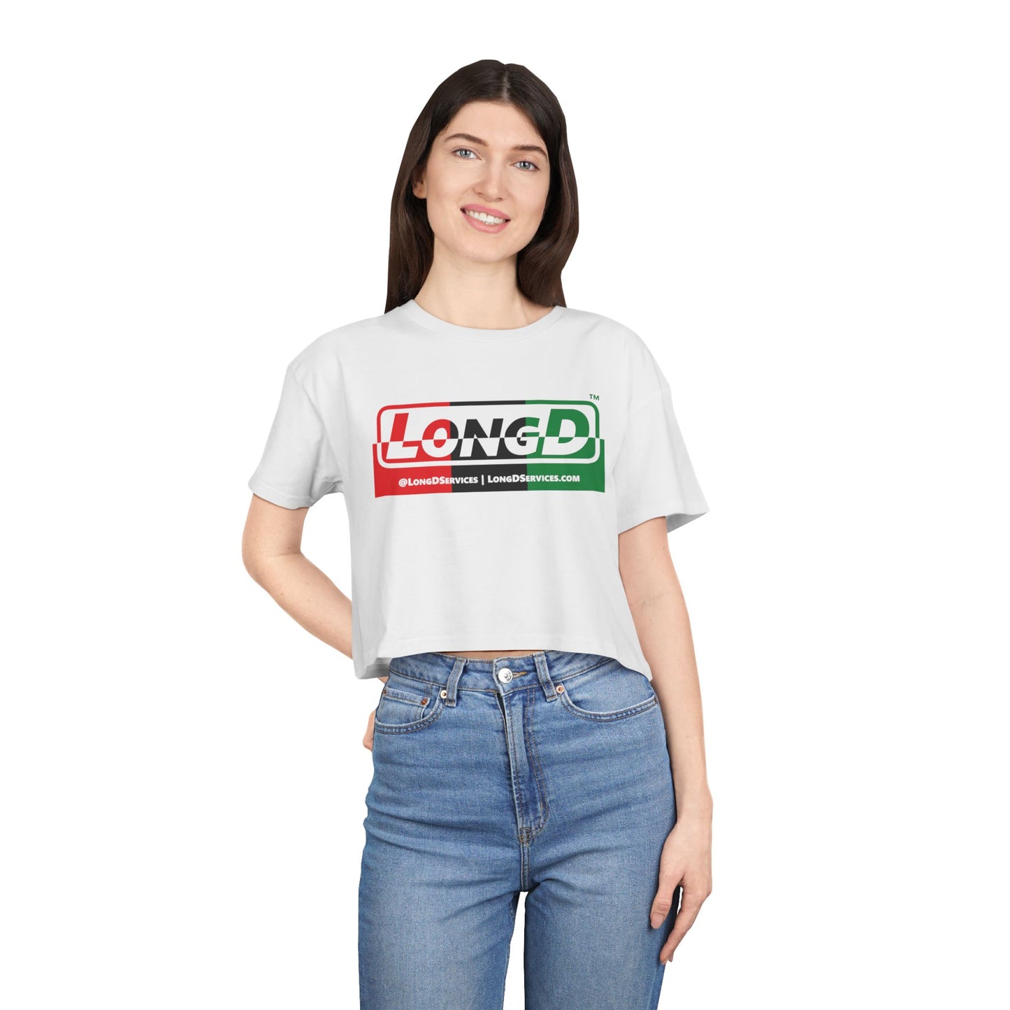 LongD Logo Women's Crop Tee (Juneteenth positive top negative bottom thirds logo)