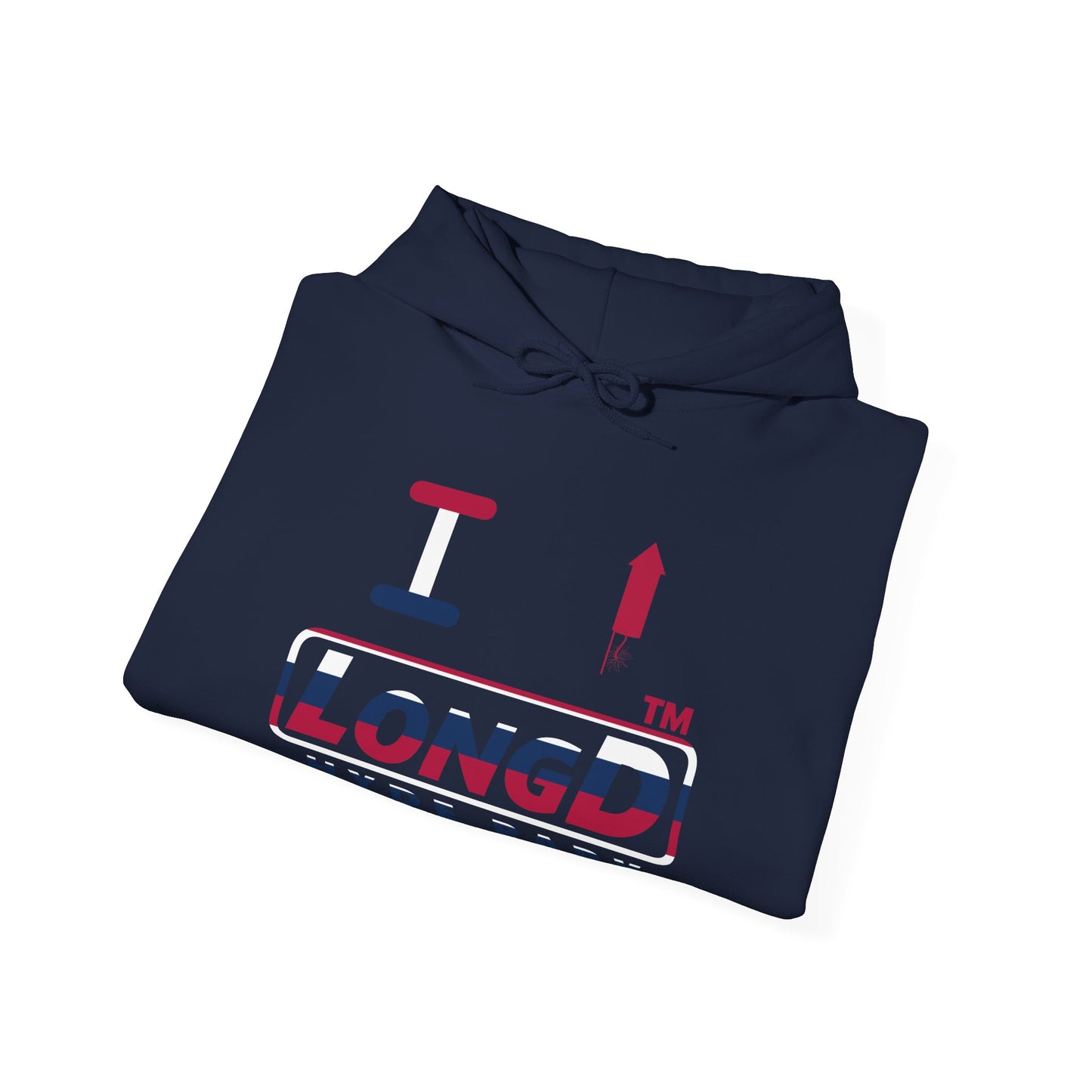 I firecracker LongD® positive horizontal 6-striped Hyde Park logo hoodie