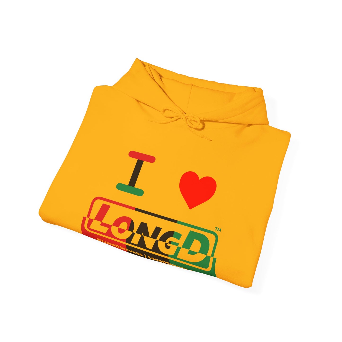 I Luv LongD® Logo Hoodie with Juneteenth positive top negative bottom text