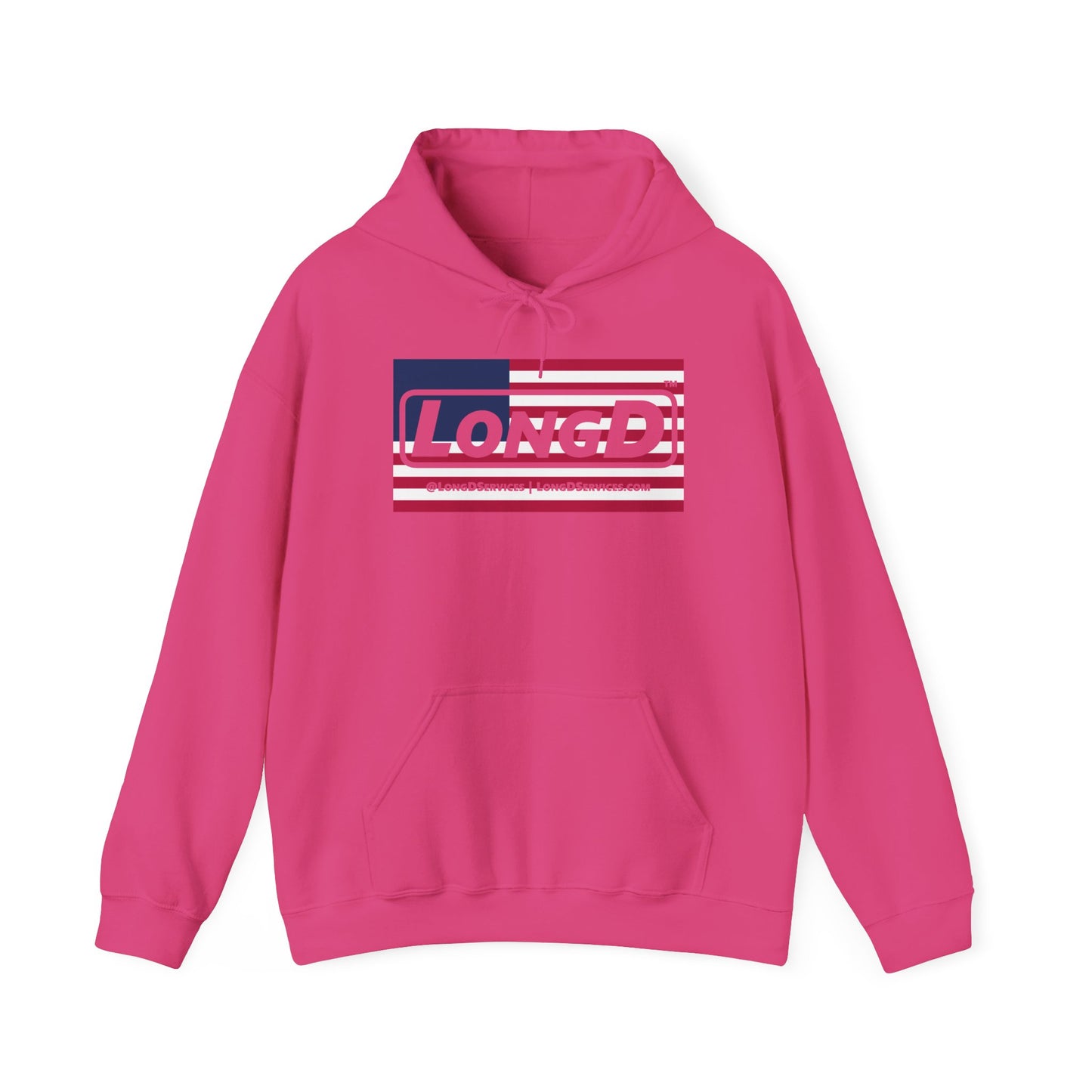 LongD® Logo Hoodie red, white and blue negative flag